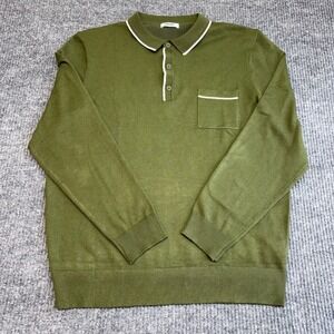 COOFANDY Men's Knit Polo Sweater Green Long Sleeve Size Large